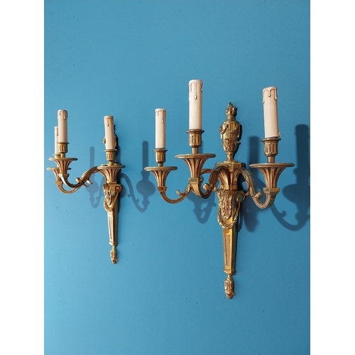 782 - Pair of exceptional quality gilded bronze three branch wall lights in the Empire style {52 cm H x 37... 