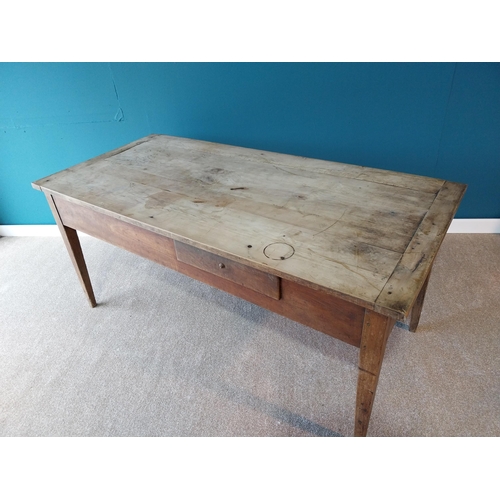 783 - 19th C. elm Country Kitchen table with two drawers raised on square tapered legs {76 cm H x 165 cm W... 