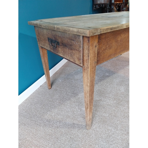 783 - 19th C. elm Country Kitchen table with two drawers raised on square tapered legs {76 cm H x 165 cm W... 