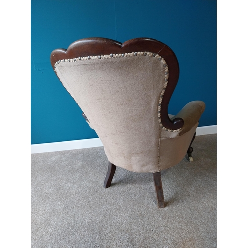 786 - Victorian mahogany upholstered armchair raised on cabriole legs {94cm H x 74cm W x 77cm D} (NOT AVAI... 