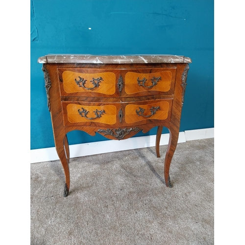 787 - Kingwood chest the marble above two long drawers with metal mounts, raised on shaped legs. { 74cm H ... 