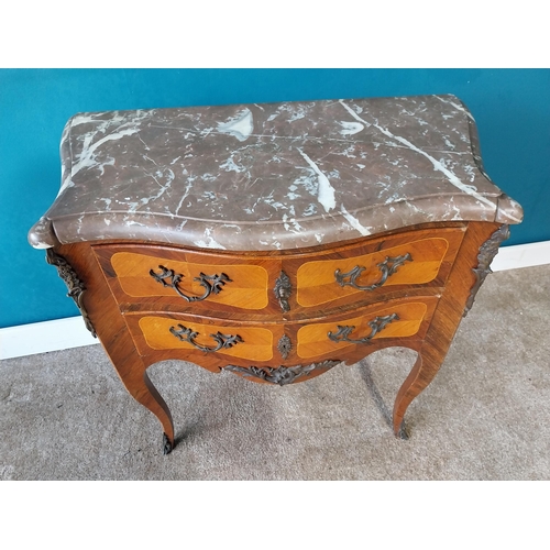 787 - Kingwood chest the marble above two long drawers with metal mounts, raised on shaped legs. { 74cm H ... 