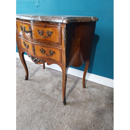 787 - Kingwood chest the marble above two long drawers with metal mounts, raised on shaped legs. { 74cm H ... 