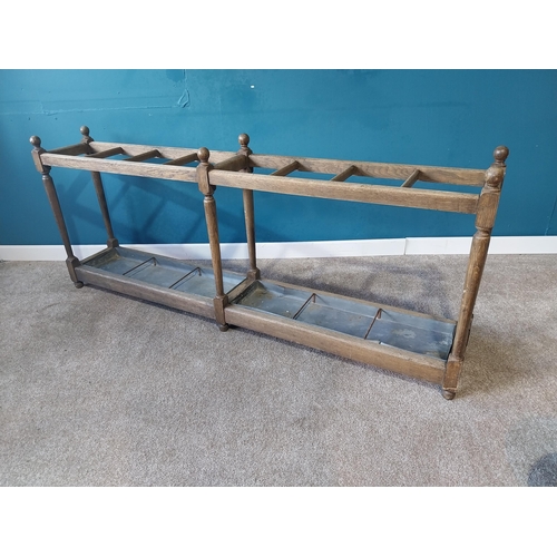 790 - Early 20th C. oak stick stand with original zinc liners {76 cm H 186 cm W 30cm D}. (NOT AVAILABLE TO... 