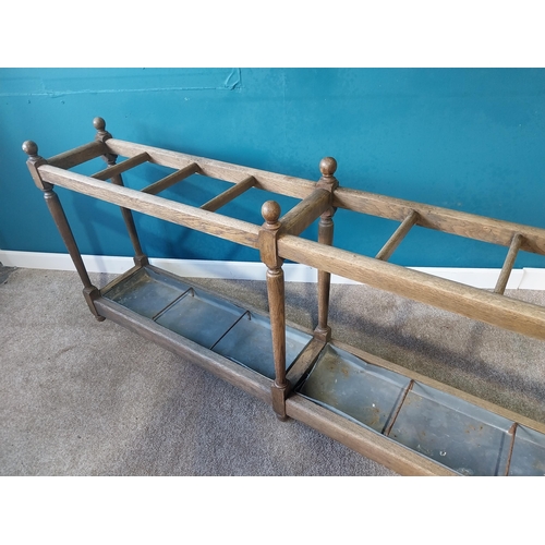 790 - Early 20th C. oak stick stand with original zinc liners {76 cm H 186 cm W 30cm D}. (NOT AVAILABLE TO... 