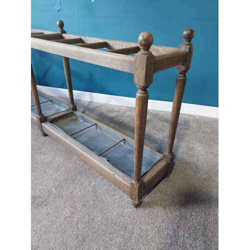 790 - Early 20th C. oak stick stand with original zinc liners {76 cm H 186 cm W 30cm D}. (NOT AVAILABLE TO... 