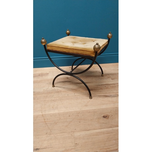 795 - Good quality early 20th C. metal and brass footstool with upholstered seat in the lyre form {51 cm H... 