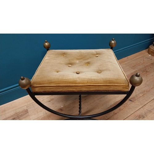 795 - Good quality early 20th C. metal and brass footstool with upholstered seat in the lyre form {51 cm H... 