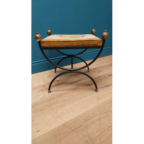 795 - Good quality early 20th C. metal and brass footstool with upholstered seat in the lyre form {51 cm H... 