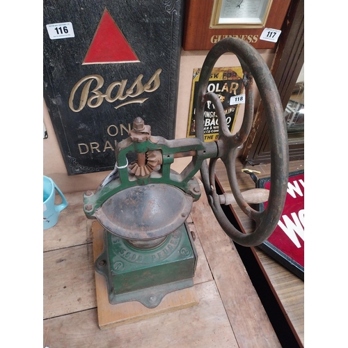 106 - 19th C. cast iron and wooden coffee grinder. {51 cm H x 24 cm W x 31 cm W}.150