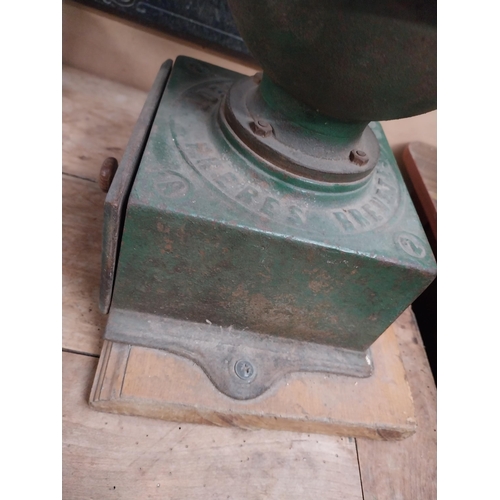 106 - 19th C. cast iron and wooden coffee grinder. {51 cm H x 24 cm W x 31 cm W}.150