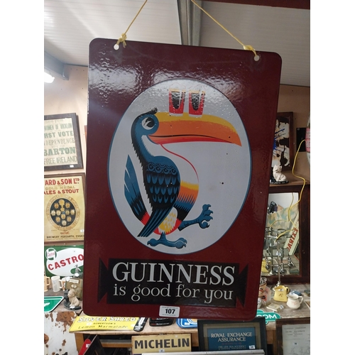 107 - Guinness is Good For You enamel double sided advertising sign. {60 cm H x 40 cm W}.