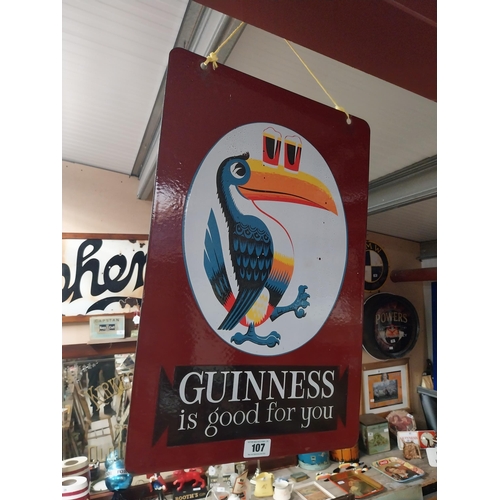 107 - Guinness is Good For You enamel double sided advertising sign. {60 cm H x 40 cm W}.