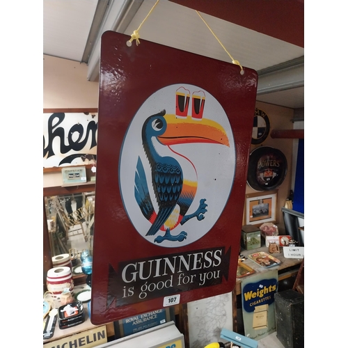 107 - Guinness is Good For You enamel double sided advertising sign. {60 cm H x 40 cm W}.