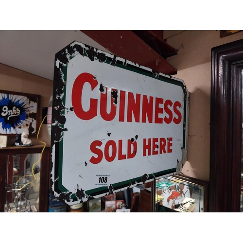 108 - Guinness Sold Here double sided enamel advertising sign. {21 cm H x 47 cm W}