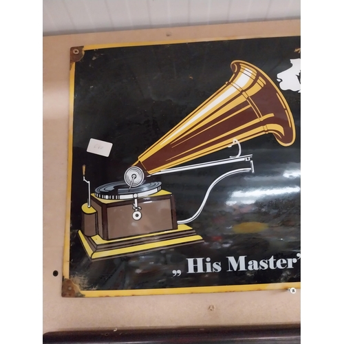 112 - His Master's Voice enamel advertising sign. {40 cm H x 60 cm W}.