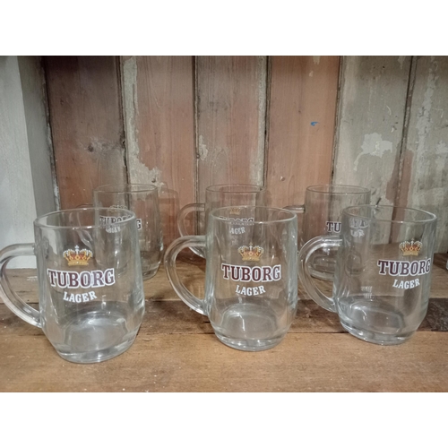 1123 - Set of six Tuborg advertising glasses {H 10cm x W 10cm x D 7cm }.