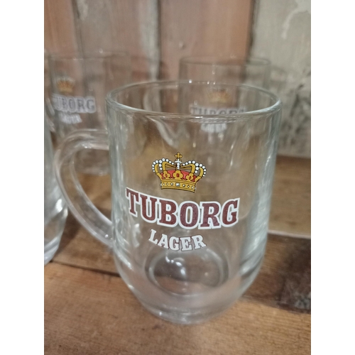 1123 - Set of six Tuborg advertising glasses {H 10cm x W 10cm x D 7cm }.