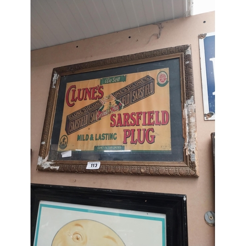 113 - Clunes Sarsfield Plug framed advertising print. {42 cm H x 56 cm W}.