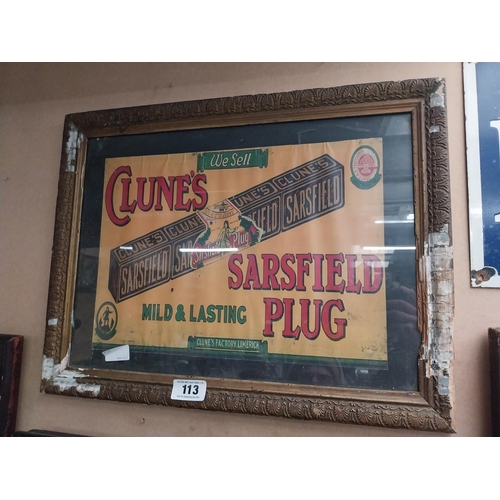 113 - Clunes Sarsfield Plug framed advertising print. {42 cm H x 56 cm W}.