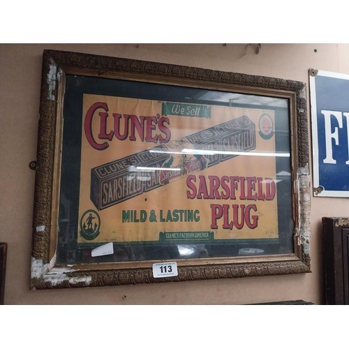 113 - Clunes Sarsfield Plug framed advertising print. {42 cm H x 56 cm W}.