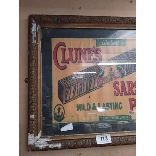 113 - Clunes Sarsfield Plug framed advertising print. {42 cm H x 56 cm W}.