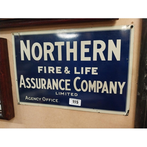 115 - Northern Fire and Life Assurance Co Ltd tin plate wall advertisement. {32 cm H x 46 cm W}.