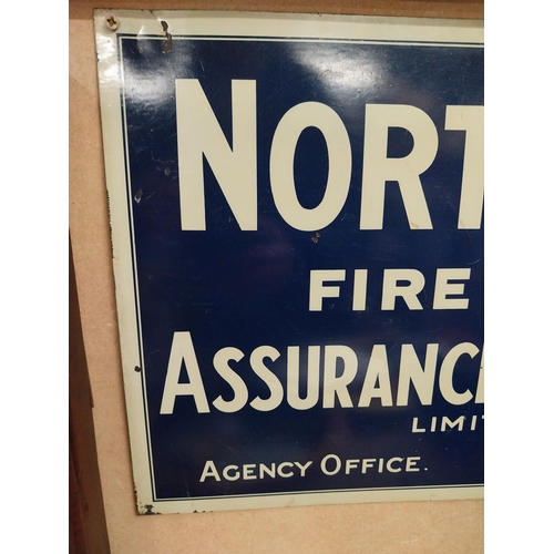 115 - Northern Fire and Life Assurance Co Ltd tin plate wall advertisement. {32 cm H x 46 cm W}.