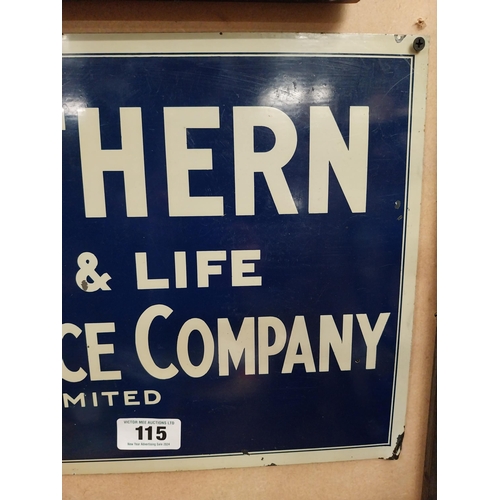 115 - Northern Fire and Life Assurance Co Ltd tin plate wall advertisement. {32 cm H x 46 cm W}.