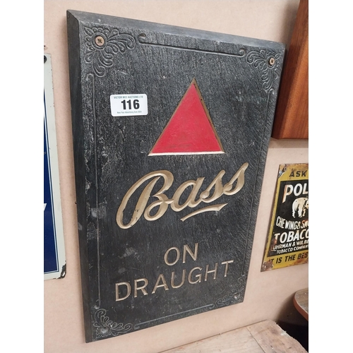 116 - Early 20th C. Bass on Draught slate advertisement. {31 cm H x 48 cm W}.