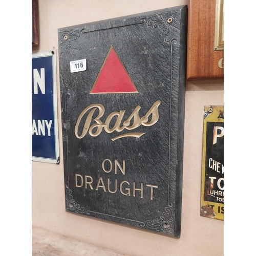 116 - Early 20th C. Bass on Draught slate advertisement. {31 cm H x 48 cm W}.