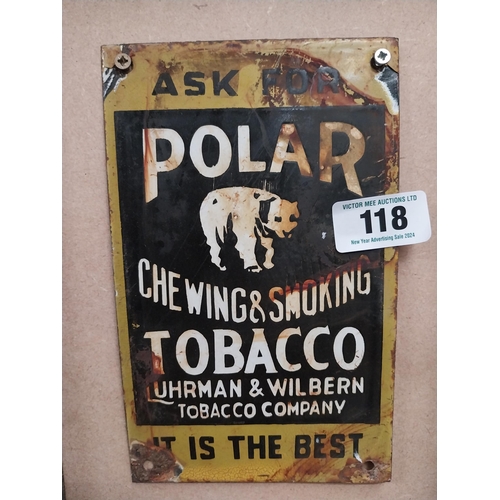 118 - Ask for Polar Tobacco enamel advertising sign. {33 cm H x 15 cm W}.