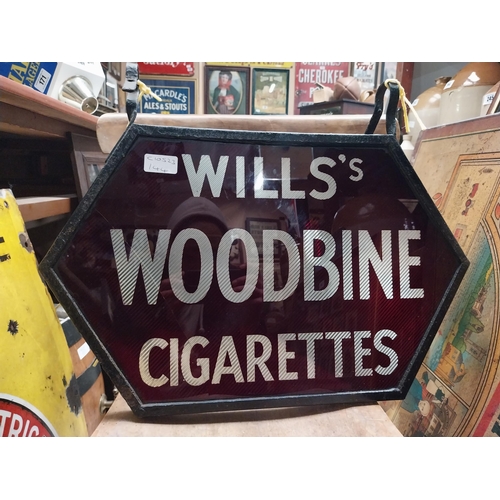 119 - Wills's Woodbine Cigarettes double sided glass hanging advertising sign. {42 cm H x 50 cm W}.