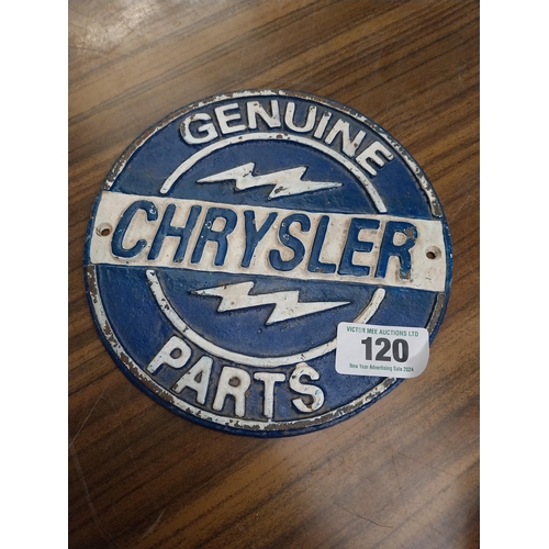 120 - Genuine Chrysler Parts cast iron wall plaque. {20 cm Dia.}.