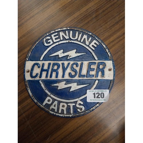 120 - Genuine Chrysler Parts cast iron wall plaque. {20 cm Dia.}.