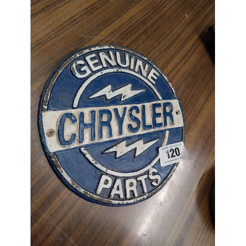 120 - Genuine Chrysler Parts cast iron wall plaque. {20 cm Dia.}.