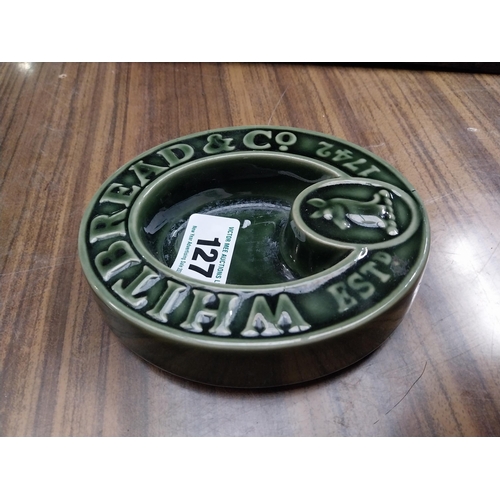 127 - Whitbread and Co stoneware advertising ashtray. {3 cm H x 12 cm W x 15 cm D}.