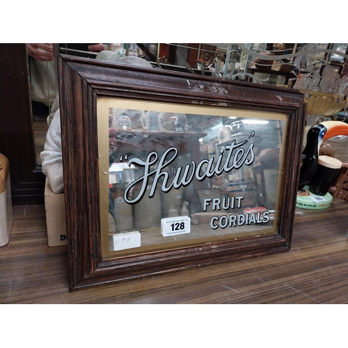 128 - Thwaites Fruit Cordials framed advertising mirror. {31 cm H x 41 cm W}.