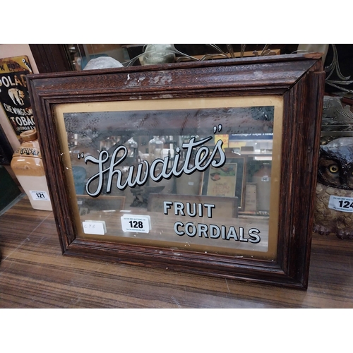 128 - Thwaites Fruit Cordials framed advertising mirror. {31 cm H x 41 cm W}.