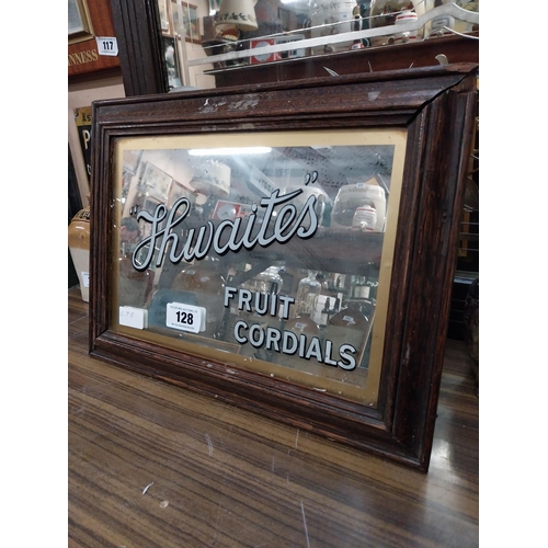 128 - Thwaites Fruit Cordials framed advertising mirror. {31 cm H x 41 cm W}.