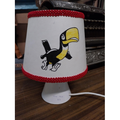 137 - Guinness ceramic advertising Lamp with original Toucan shade. {24 cm H x 18 cm Diam}.