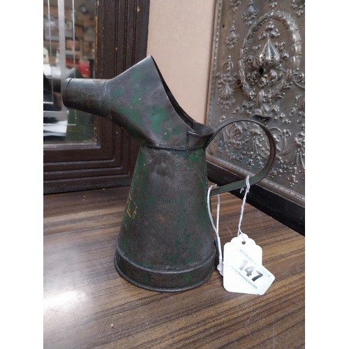 147 - 1930's Cosol oil measure. {29 cm H x 20 cm W x 11 cm D}.