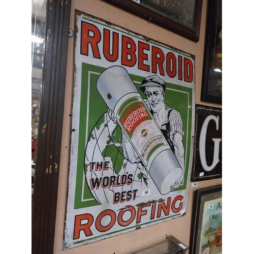 151 - Ruberoid the World's Best Roofing enamel advertising sign. {90 cm H x 68 cm W}.