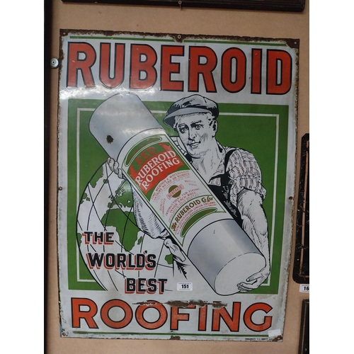 151 - Ruberoid the World's Best Roofing enamel advertising sign. {90 cm H x 68 cm W}.