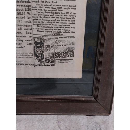 152 - The Boston Daily Globe with headlines Titanic Sinks 1500 Die framed advertising print.