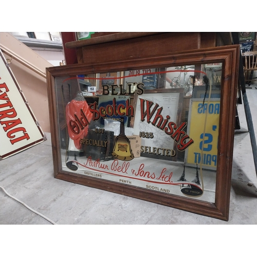 153 - Bell's Old Scotch Whiskey framed advertising mirror. {65 cm H x 96 cm W}.