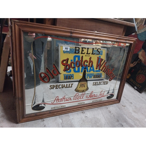 153 - Bell's Old Scotch Whiskey framed advertising mirror. {65 cm H x 96 cm W}.