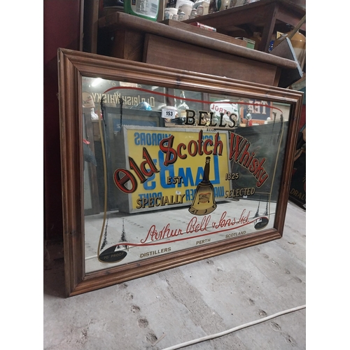 153 - Bell's Old Scotch Whiskey framed advertising mirror. {65 cm H x 96 cm W}.