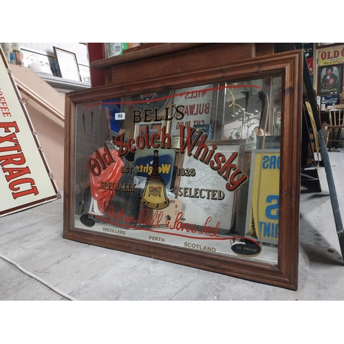 153 - Bell's Old Scotch Whiskey framed advertising mirror. {65 cm H x 96 cm W}.