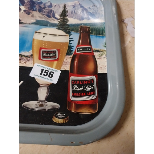 156 - Carling Black Label lager tin plate drinks tray. {35 cm H x 35 cm D}.